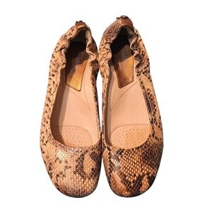 Earthies Snakeskin Print Ballet Flats Elasticized Beige‎ Brown Comfortable Shoes